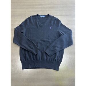 Polo Ralph Lauren Mens V-Neck Sweater Black Purple Pony Logo Size Large L